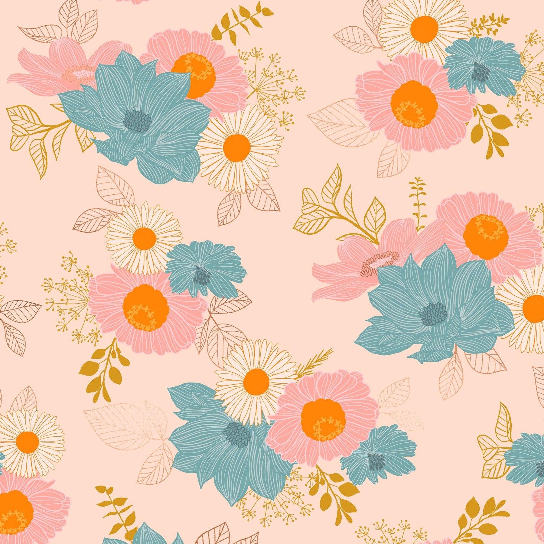 Ruby Star Society-Salon Floral Peach Cream Metallic-fabric-gather here online