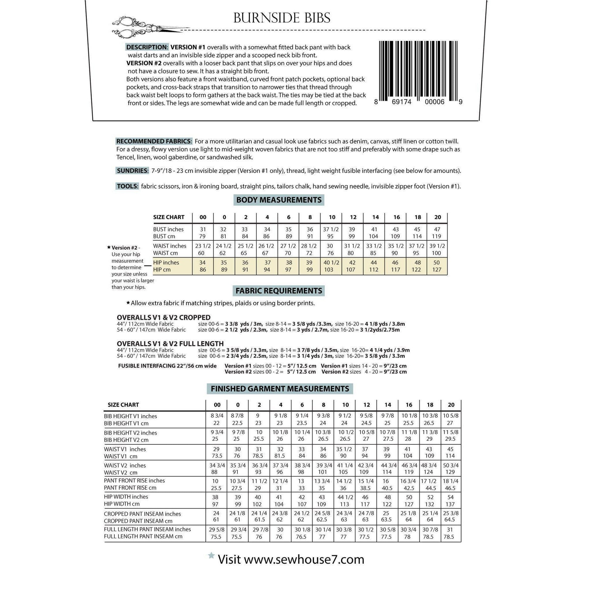 Sew House Seven-Burnside Bib Pattern-sewing pattern-gather here online