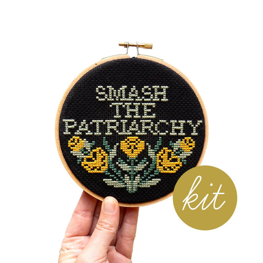 Junebug and Darlin-Smash the Patriarchy, 5" Cross Stitch Kit-xstitch kit-gather here online