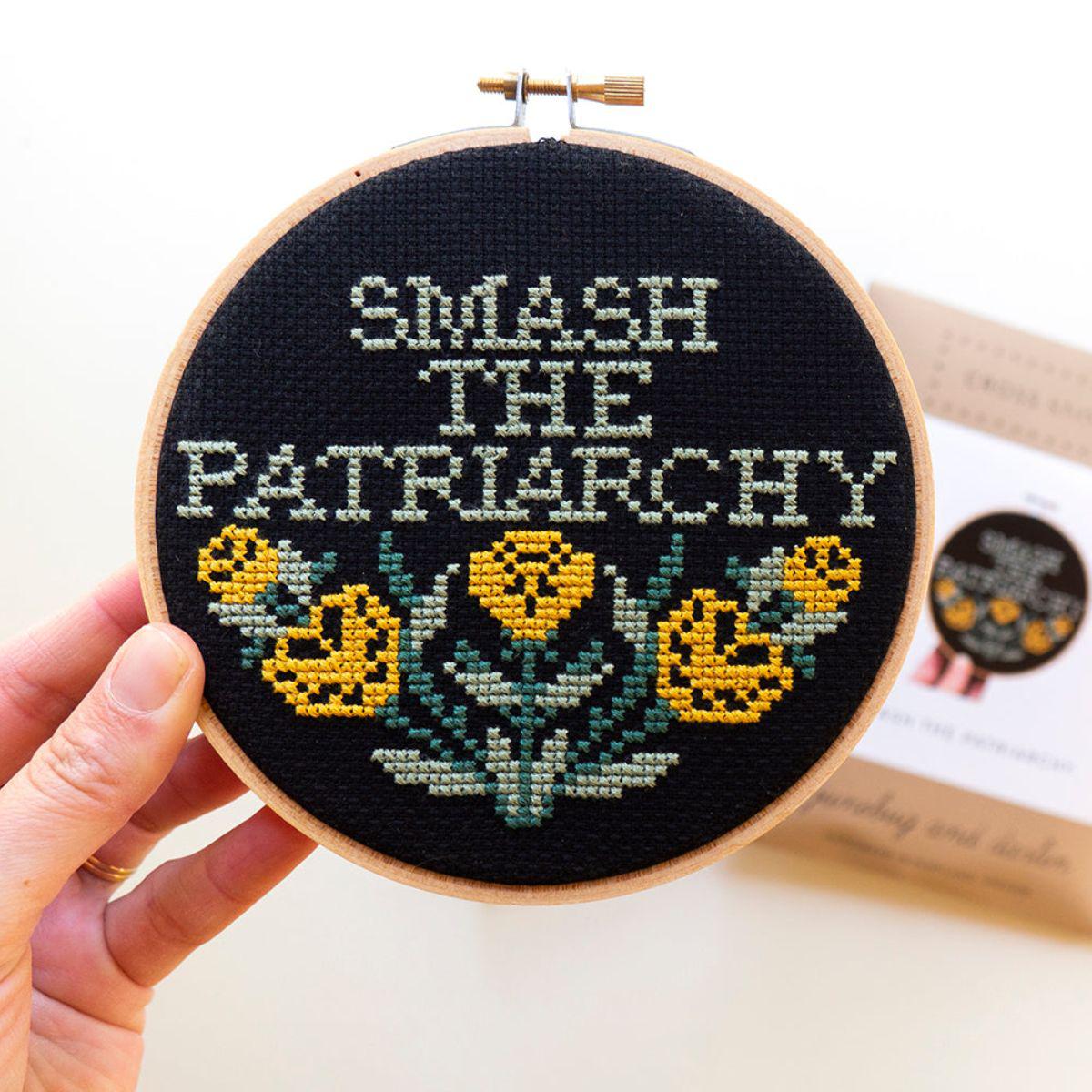 Junebug and Darlin-Smash the Patriarchy, 5" Cross Stitch Kit-xstitch kit-gather here online