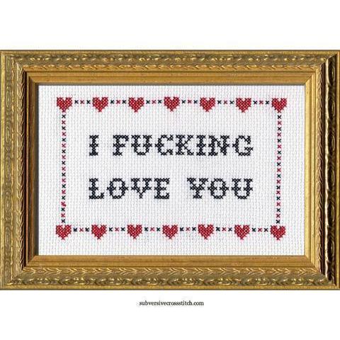 Subversive Cross Stitch - I Fucking Love You Cross Stitch Kit - - gatherhereonline.com
