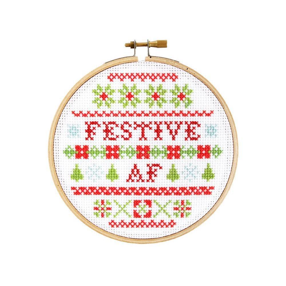 The Stranded Stitch - Festive AF DIY Cross Stitch Kit - Default - gatherhereonline.com