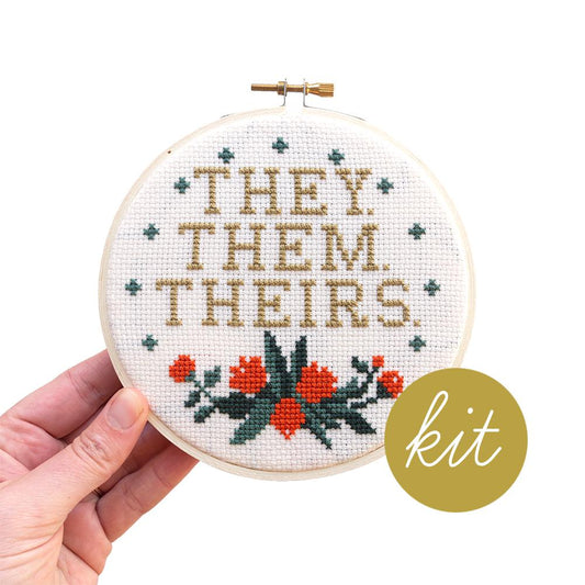 Junebug and Darlin-Pronouns They Cross Stitch Kit-xstitch kit-gather here online