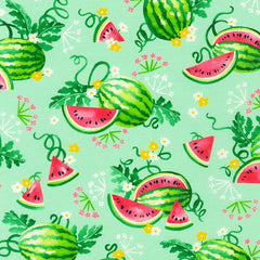 Robert Kaufman-Watermelon on Mint-fabric-gather here online