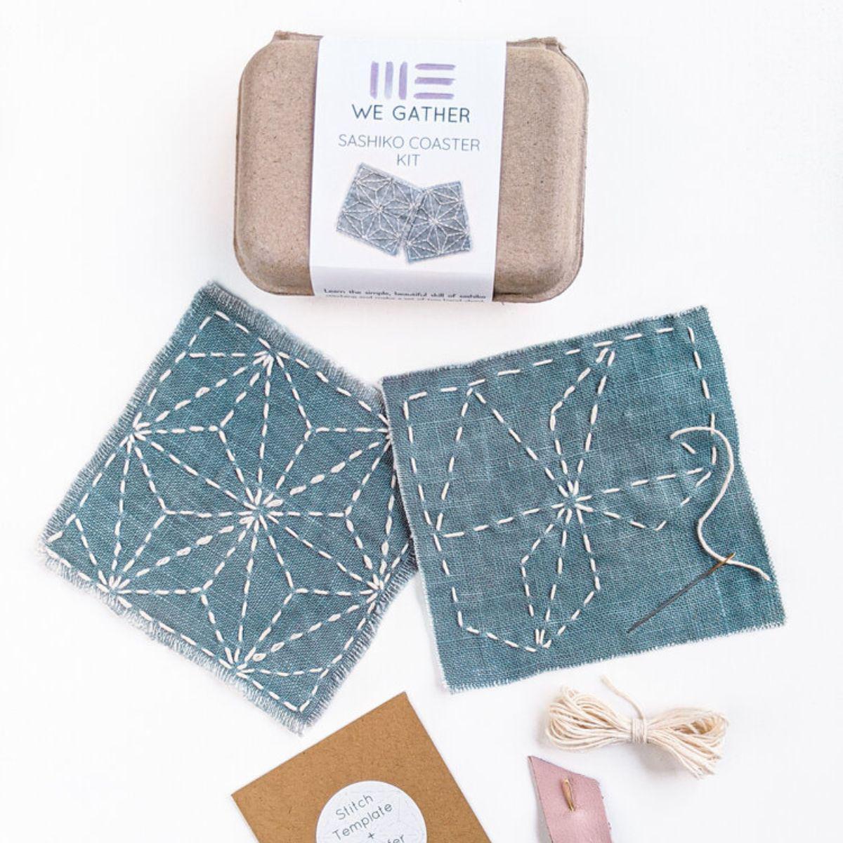 We Gather-Sashiko Coaster Kit-embroidery kit-gather here online