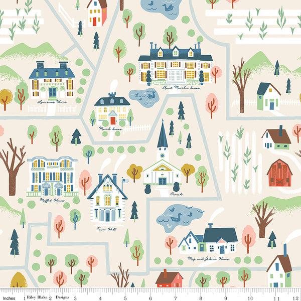 Riley Blake Designs-Map Cream-fabric-gather here online