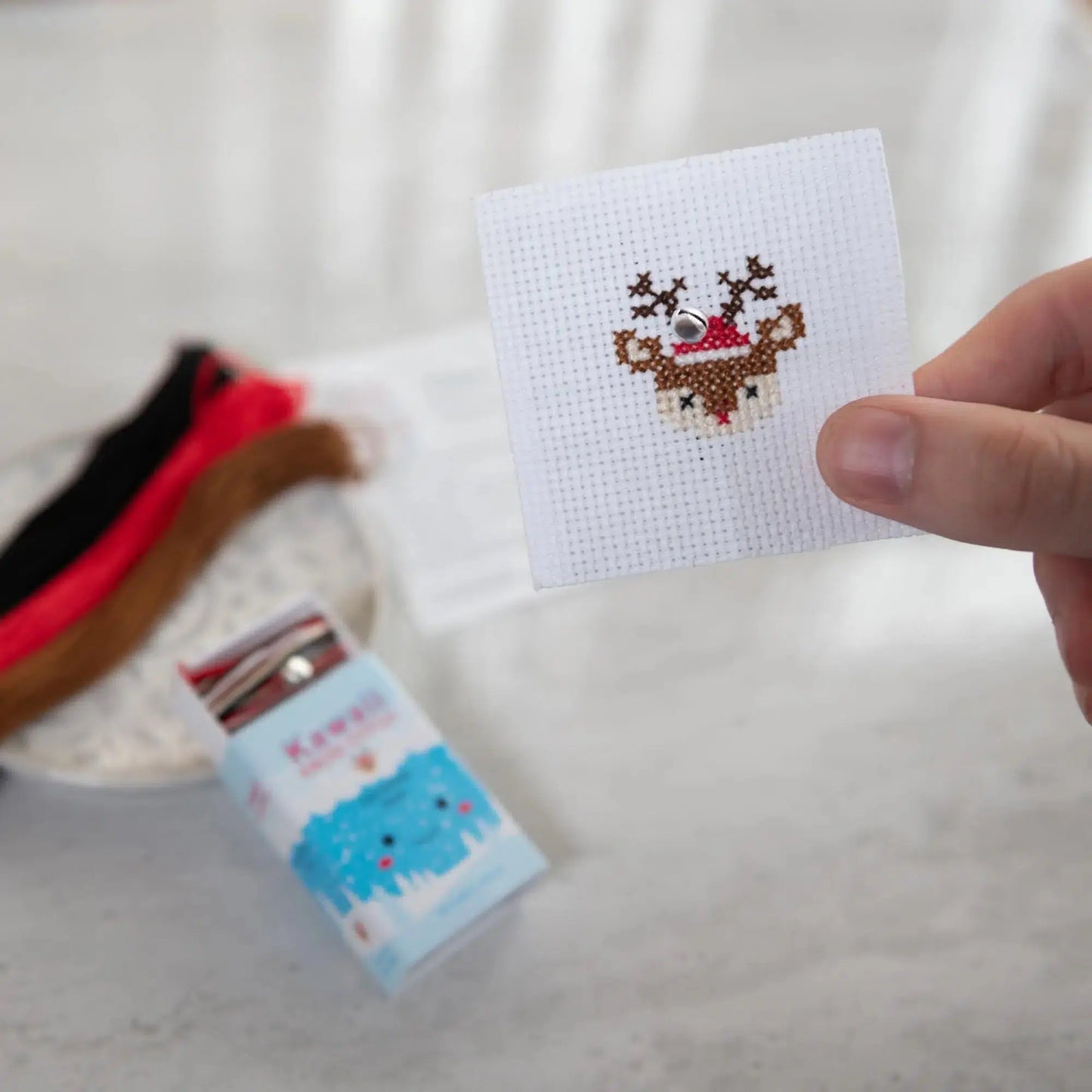 Marvling Bros-Kawaii Christmas Deer Mini Cross Stitch Kit in a Matchbox-xstitch kit-gather here online