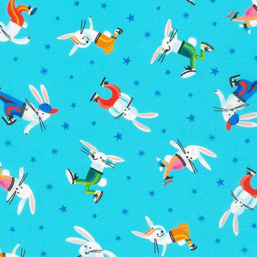 Robert Kaufman-Hip-Hop Rabbits on Aqua-fabric-gather here online