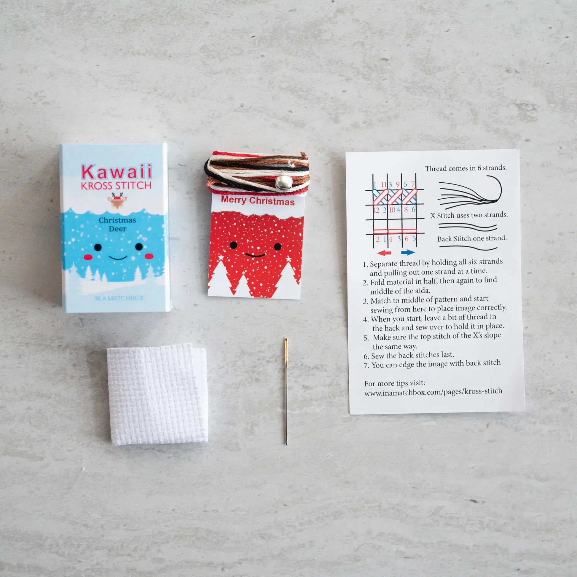 Marvling Bros-Kawaii Christmas Deer Mini Cross Stitch Kit in a Matchbox-xstitch kit-gather here online