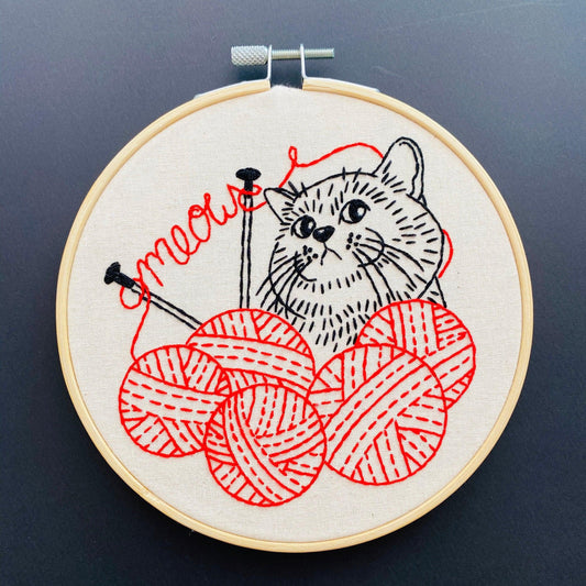 Hook, Line & Tinker-Knittin’ Kitten Embroidery Kit-embroidery kit-gather here online