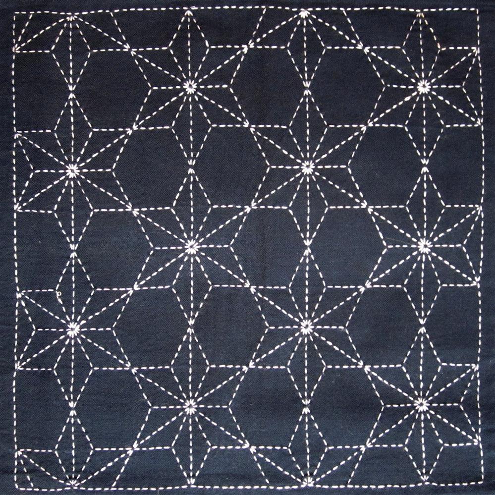 Olympus-Sashiko Sampler, No. 210 - Tobi-Asa-no-ha Navy-embroidery pattern-gather here online