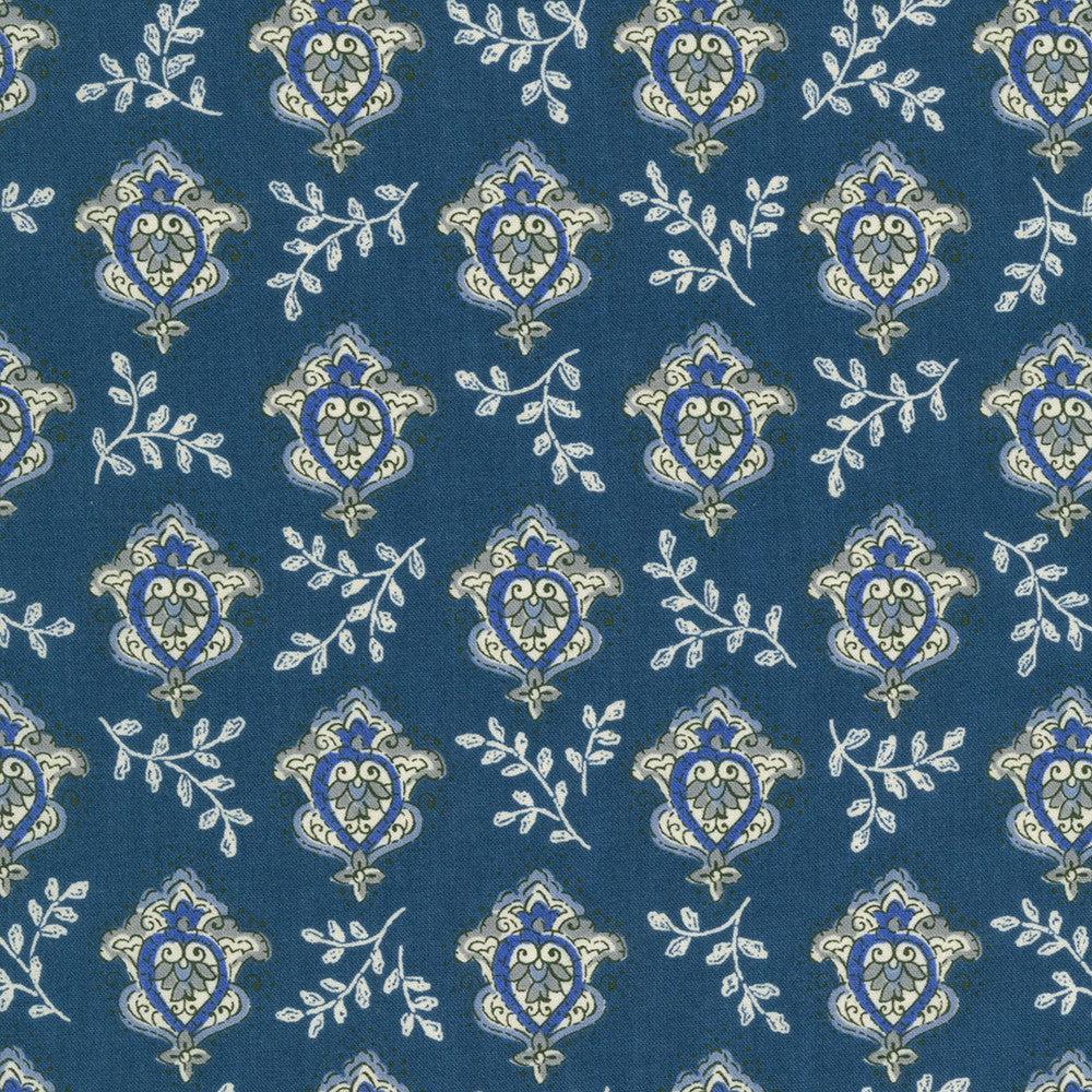Sevenberry-Delicate Motifs Navy on Cotton Lawn-fabric-gather here online
