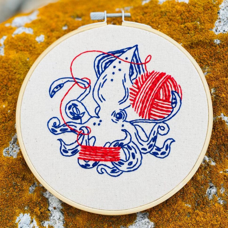 Hook, Line & Tinker-Squid Balling Yarn Embroidery Kit-embroidery kit-gather here online