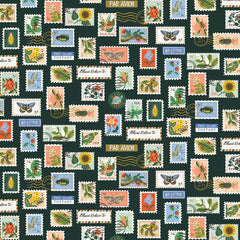 Cotton + Steel-Botanical Postage Stamps Hunter Metallic-fabric-gather here online