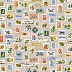 Cotton + Steel-Botanical Postage Stamps Khaki Metallic-fabric-gather here online