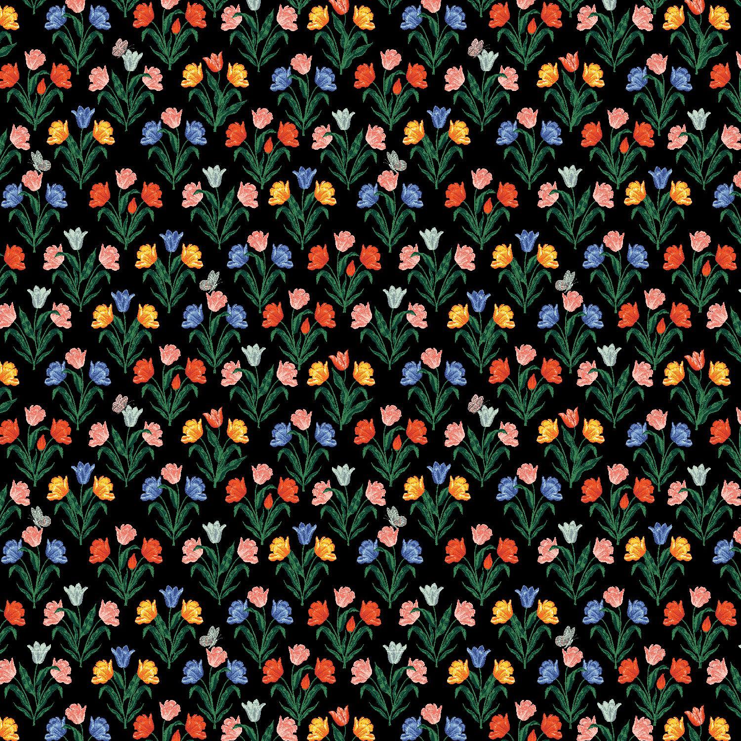 Cotton + Steel-Tulips Black-fabric-gather here online