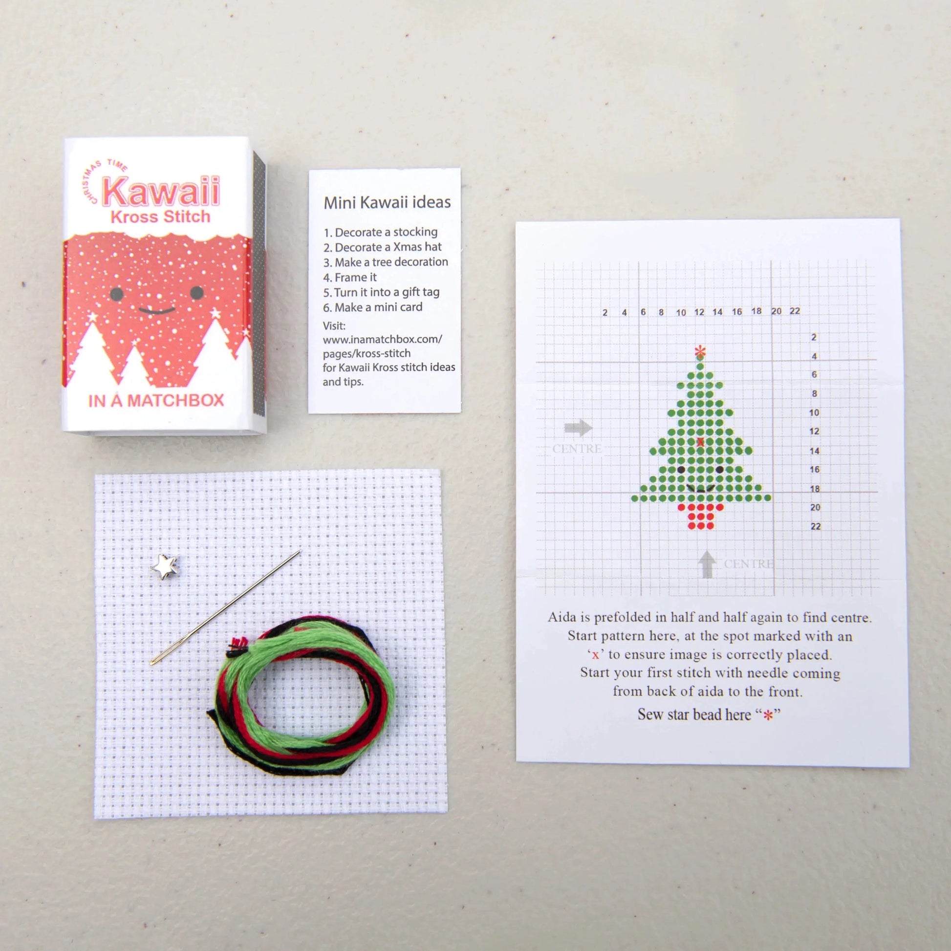 Marvling Bros-Kawaii Christmas Tree Mini Cross Stitch Kit in a Matchbox-xstitch kit-gather here online